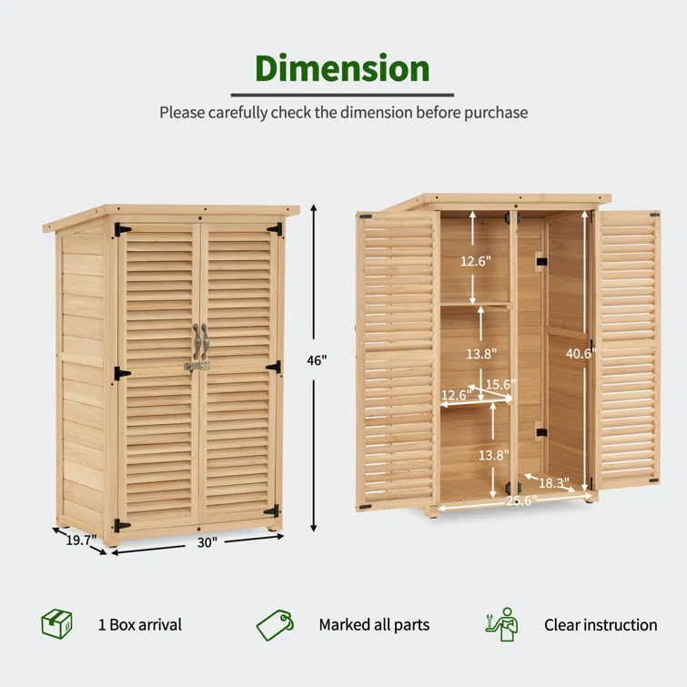 Outdoor Wooden Storage Cabinet,Garden Tool Shed with Latch and Double Doors
