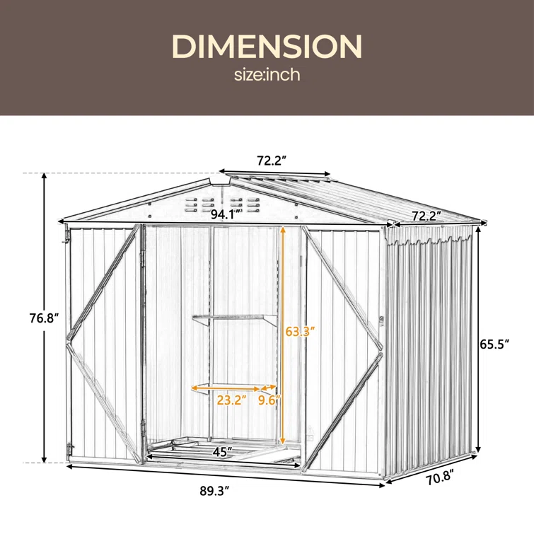 8 ft. W x 6 ft. D Stainless Steel Horizontal Garage Shed