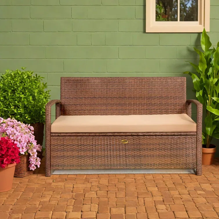 Barton Water Resistant Wicker Bench- 70 Gallon Storage