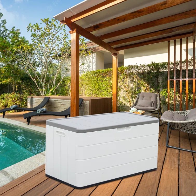 Clihome 46'' W 110 Gallons Water Resistant Lockable Deck Box in White