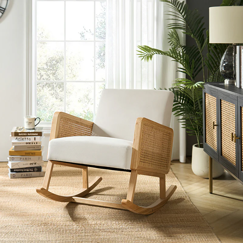 Yamat Velvet Rocking Armchair with Cane Arms