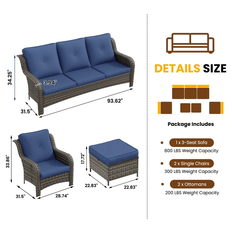 Harminnie 5 - Person Oversized Wicker Outdoor Seating Group with Cushions
