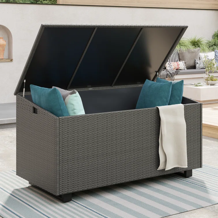 Kristiana 204 Gallon Water Resistant Wicker / Rattan Outdoor Deck Box with Metal Sled Base