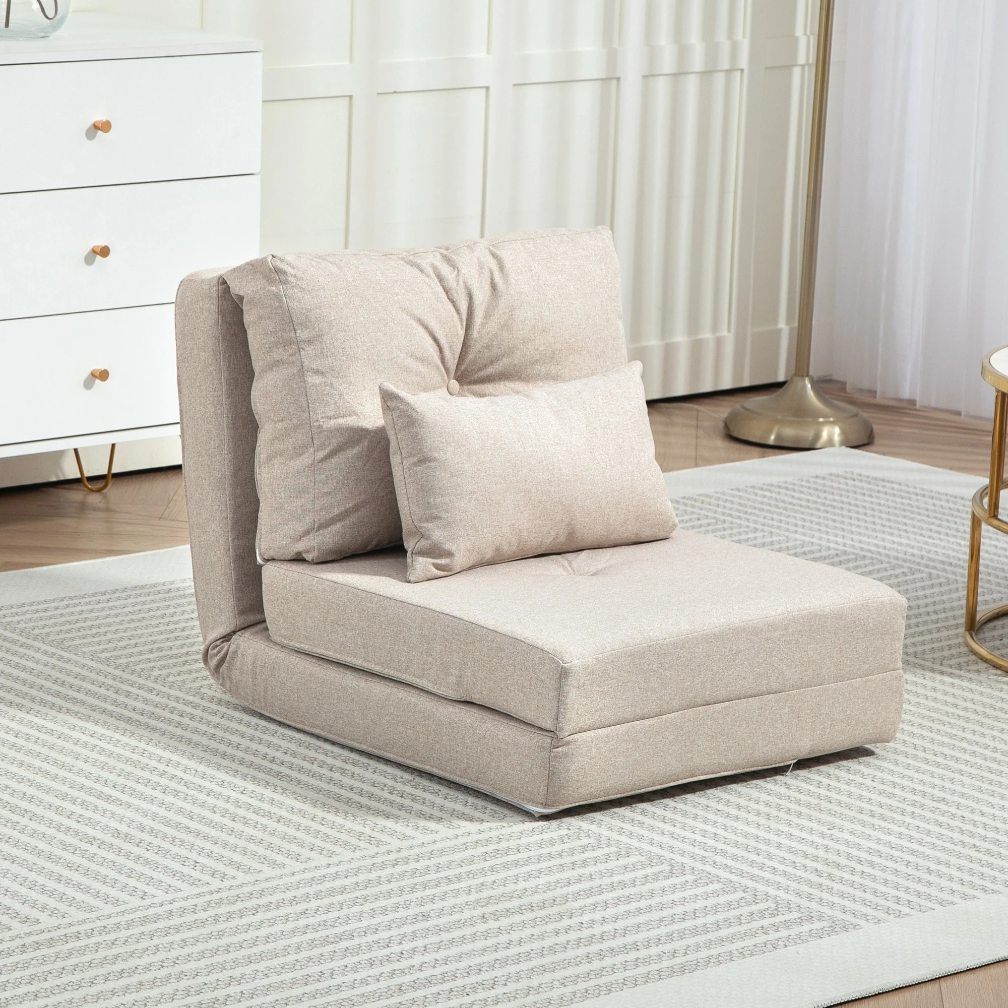 HOMCOM Convertible Flip Folding Upholstered Chair, Floor Lazy Sofa Bed