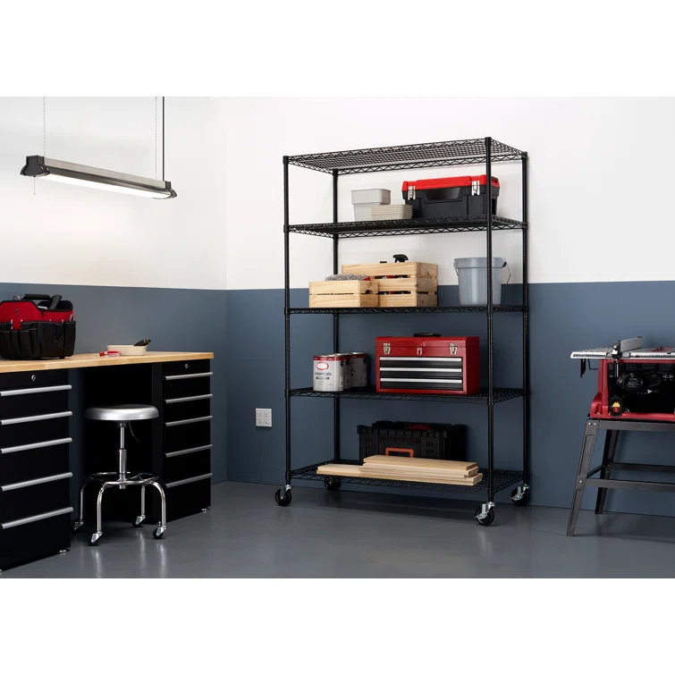 48" W x 24" D x 72" H 5 Tier Wire Shelving with Wheels