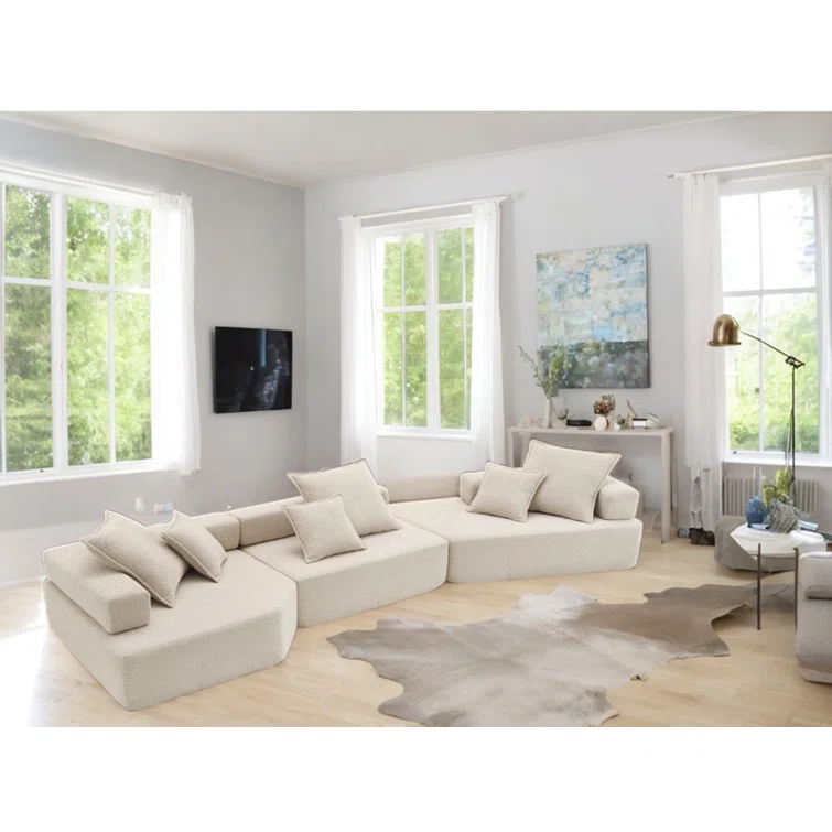 Luxury Oversized Modular Boucle Sofa Set, Convertible Sleeper Couch, Foam-filled Sofa Bed, 3-piece Free Combination For Living Room