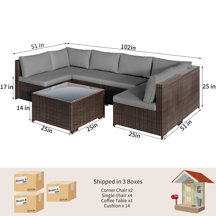 Silverts 7-Piece Slanted Back Rattan Sectional Seating Group