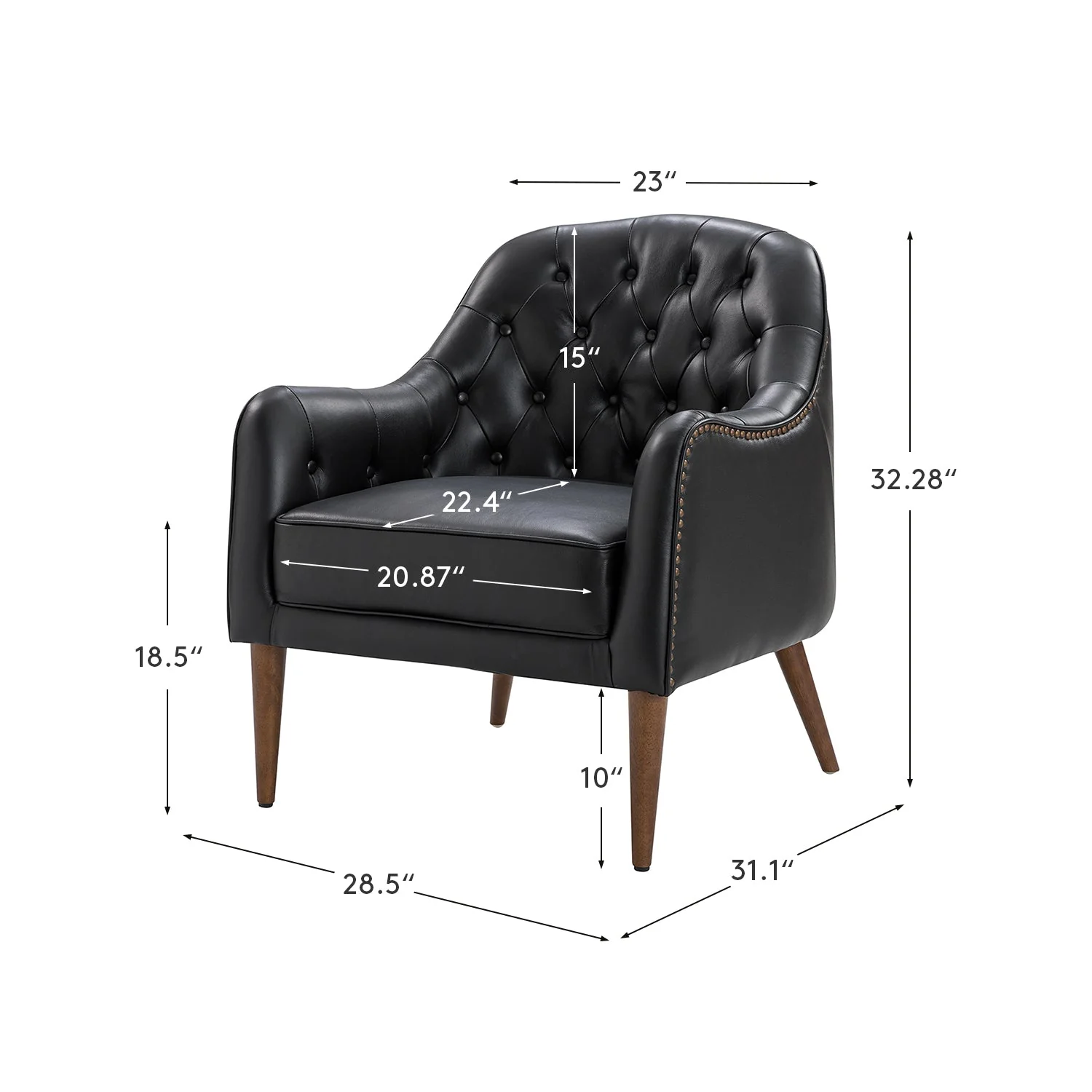 Casio Genuine Leather Wood Legs Accent Barrel Chair for Living Room
