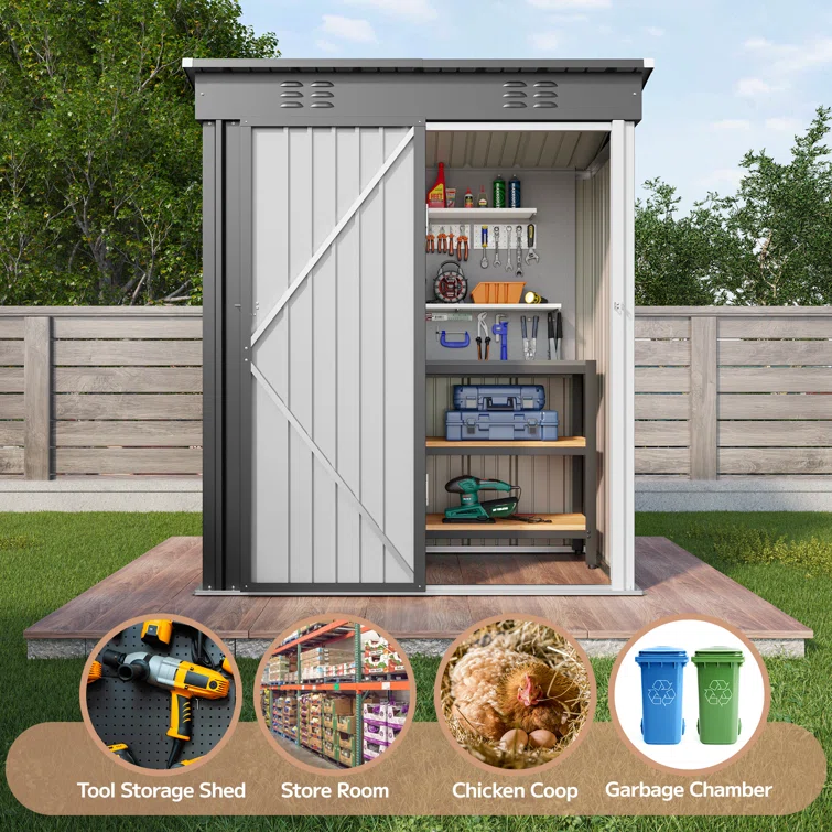 5 ft. W x 3 ft. D Metal Vertical Storage Shed