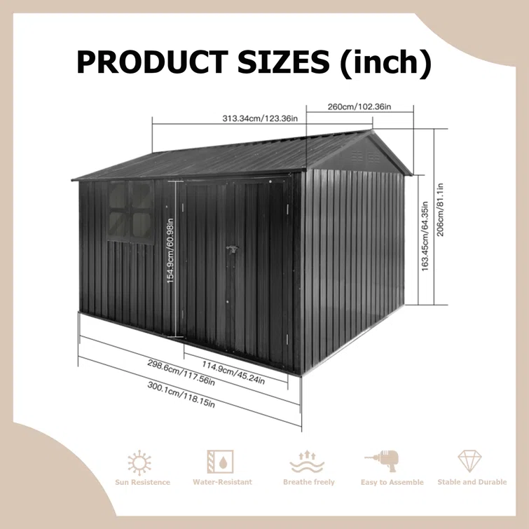 Dark-Grey Metal Garden Shed with Window - Outdoor Storage Facility