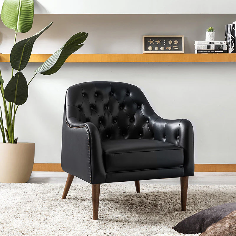 Casio Genuine Leather Wood Legs Accent Barrel Chair for Living Room