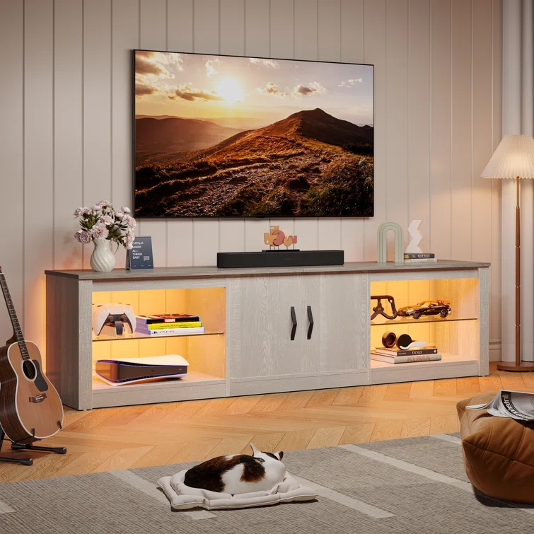 Brandenburg 70 Inch Led TV Stand for 75 Inch TV Large Entertainment Center Gaming with Adjustable Glass Shelves