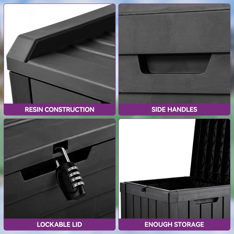 Edrosie Inc Gallon 22'' W 31 Gallons Water Resistant Resin Lockable Deck Box in Black