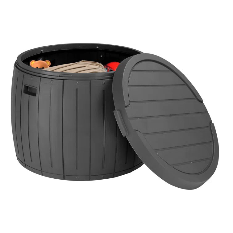 36 Gal Outdoor&Indoor Plastic Round Deck Box