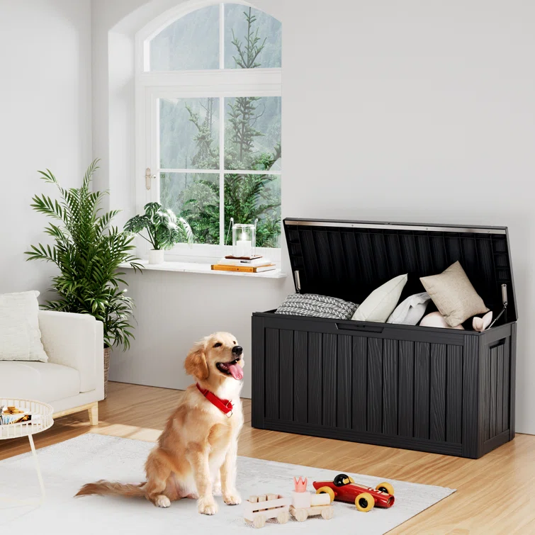 Emperic Design 46.3'' W 80 Gallons Water Resistant Resin Lockable Deck Box in Black