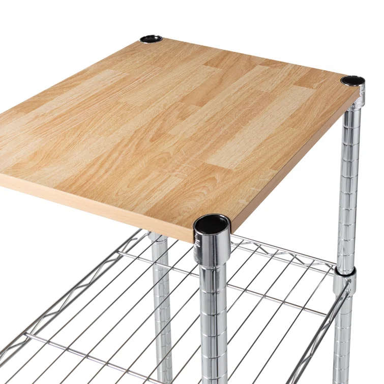 3-Tier Steel Shelving Unit with Laminate Wood Top (15" W X 30" H X 14" D)