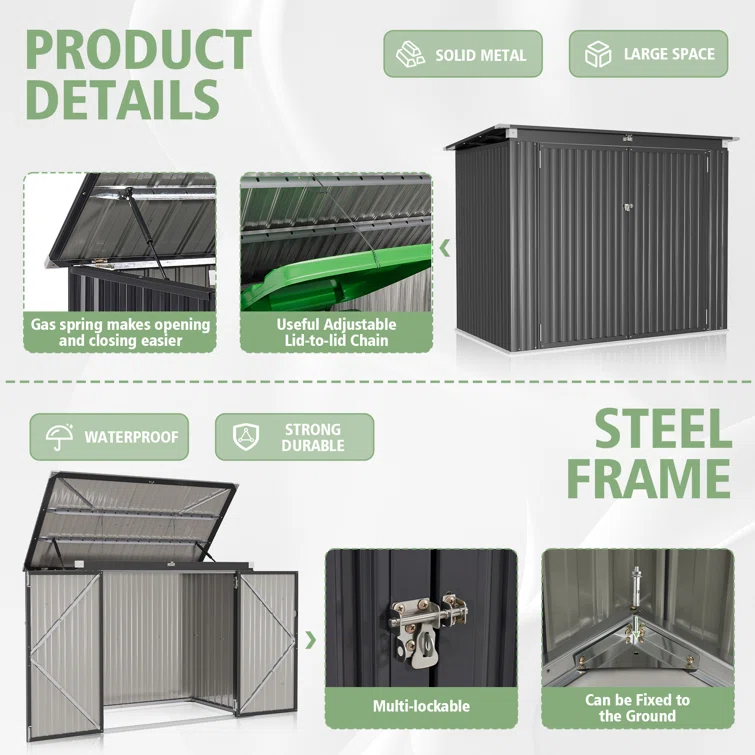 6 Ft. W X 3 Ft. D Galvanized Steel Horizontal Garage Shed