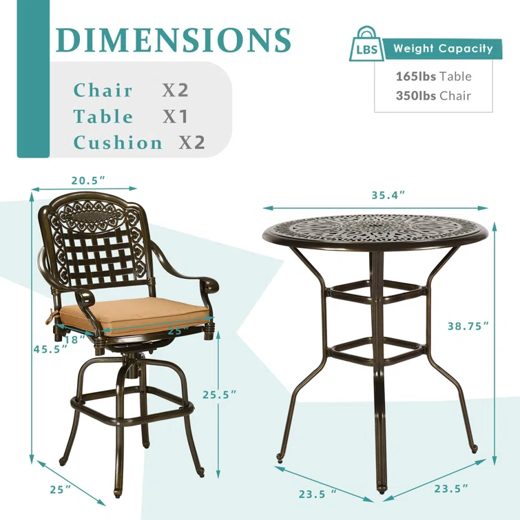 Aadila 2 - Person Round Outdoor Dining Set with Cushions