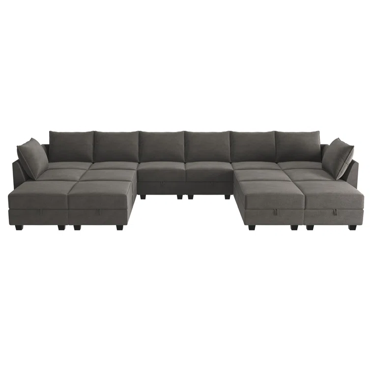 Tremee Velvet Modular Corner Sectional with Ottoman