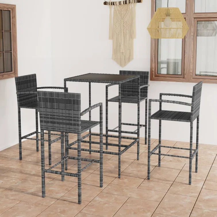 Patio Bar Table and Stools Set Poly Rattan
