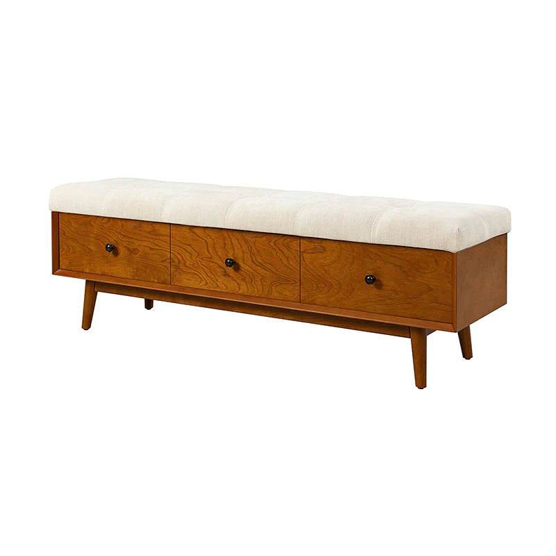 Cherry Upholstered Flip Top Storage Bench