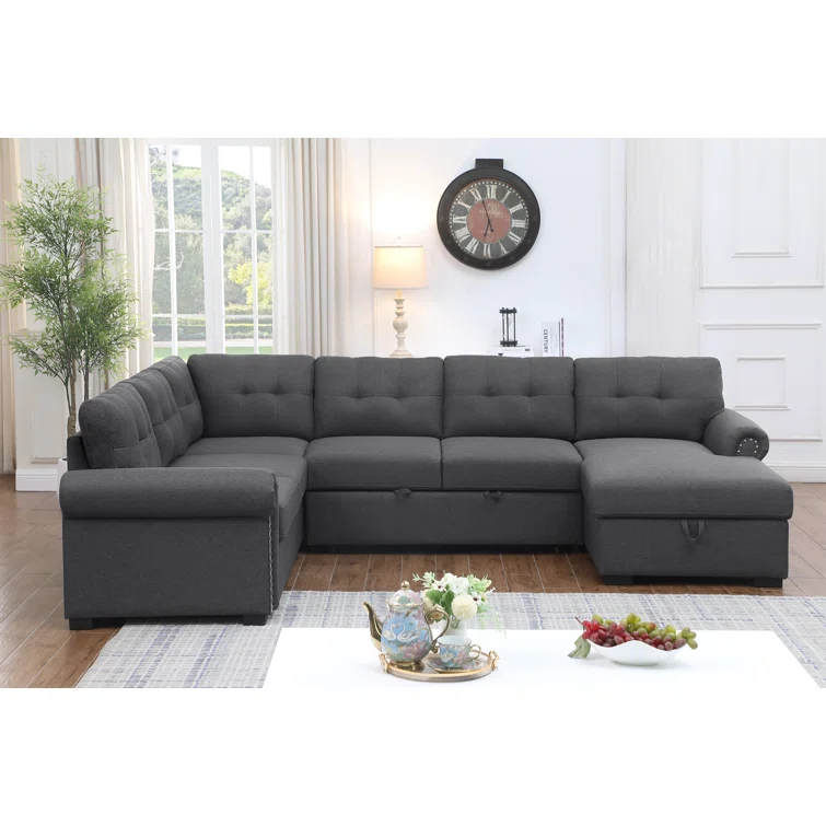 Nazlije Modular Upholstered Pull-Out Sleeper Sectional Chaise with Storage