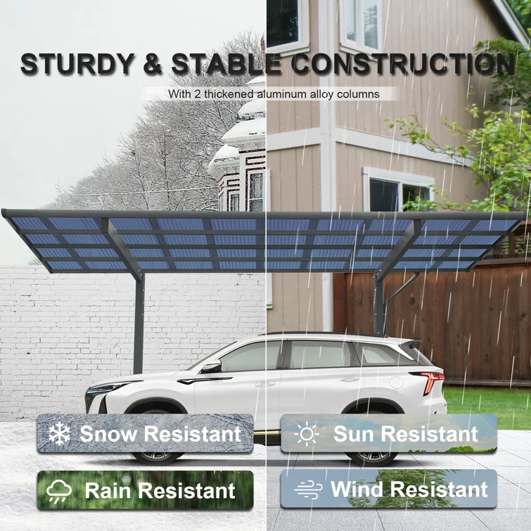 Outdoor Carport, 17.44ft*9ft*11ft Carport Aluminum Metal Frame