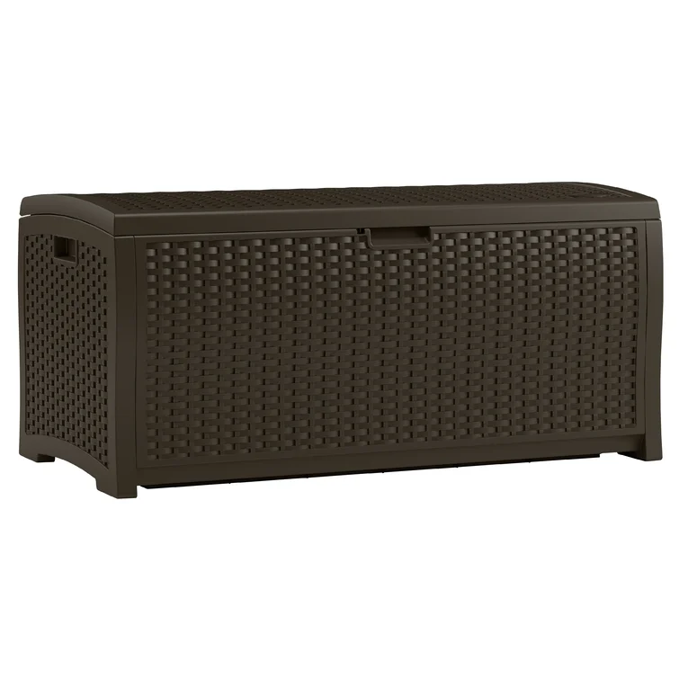 Suncast Wicker 73 Gallon Water Resistant Deck Box in Java