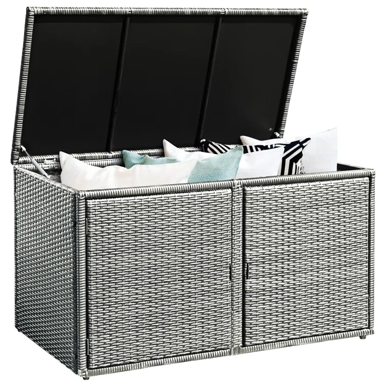 FORCLOVER 45'' W 88 Gallons Wicker Deck Box in Gray