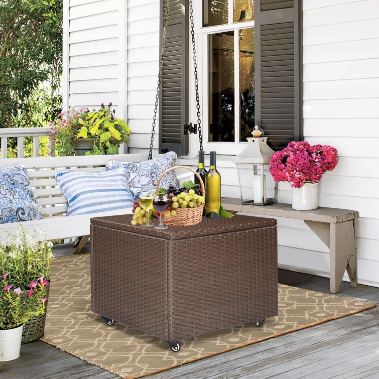 ATR Arttoreal 22.4'' W 22 Gallons Water Resistant Wicker Deck Box with Wheels in Brown