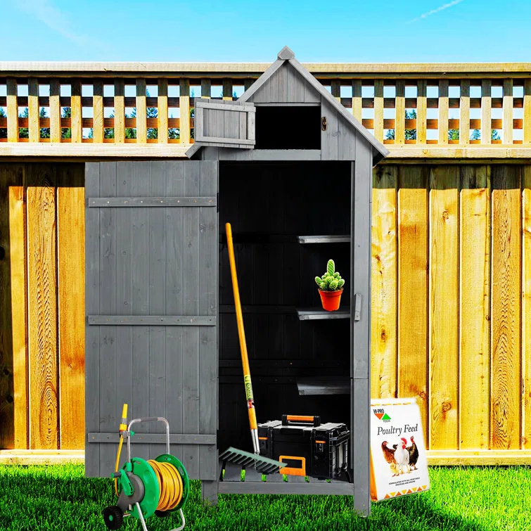 Hader 2.5 ft. W x 1.7 ft. Solid Wood Vertica Tool Shed Outdoor Tool Shed Garden Shed