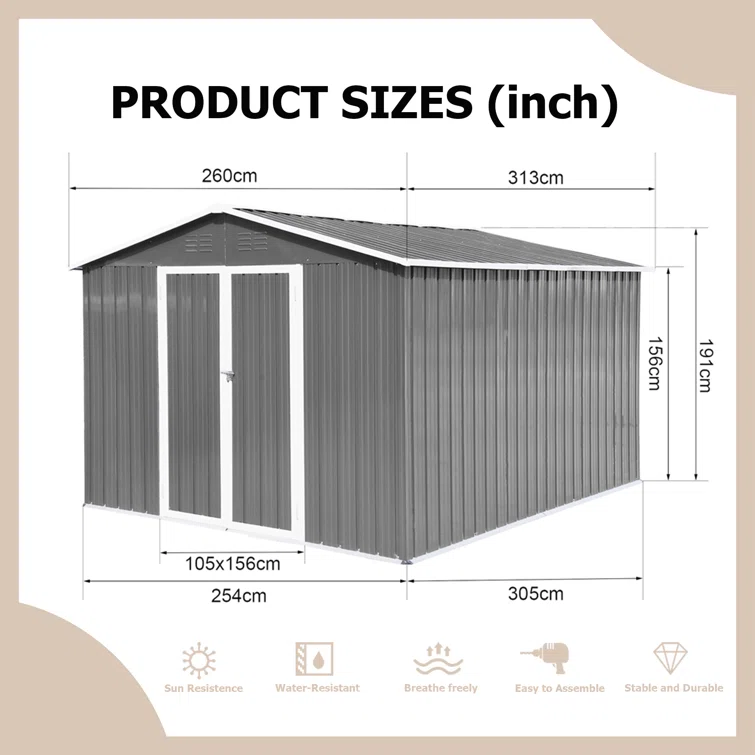 10 ft. W x 8.5 ft. D Metal Storage Shed