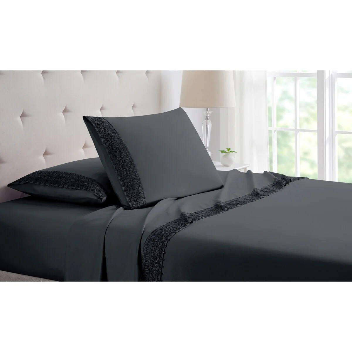 Bamboo Comfort Lace Crochet Embroidery 4 Piece Sheet Set