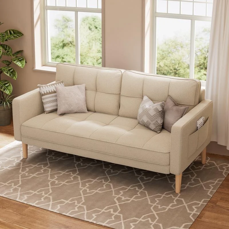 3-Seater Modern Upholstered Sofa, Convertible Sofa, Sofa Bed with Sturdy Wooden Legs for Living Room