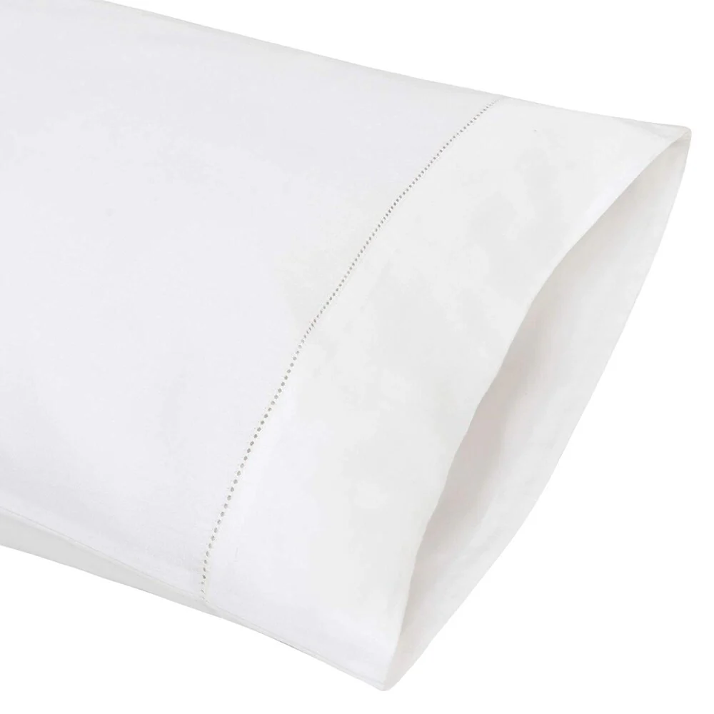 A1HC Pillow Case 100% Fine Smooth Long Staple Cotton Sateen 300 TC White with Hem Stitched Design, Set of 2