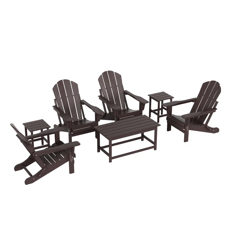 Shavon 7-Piece Outdoor Patio Adirondack Chair And Coffee Table, End Table Conversation Set