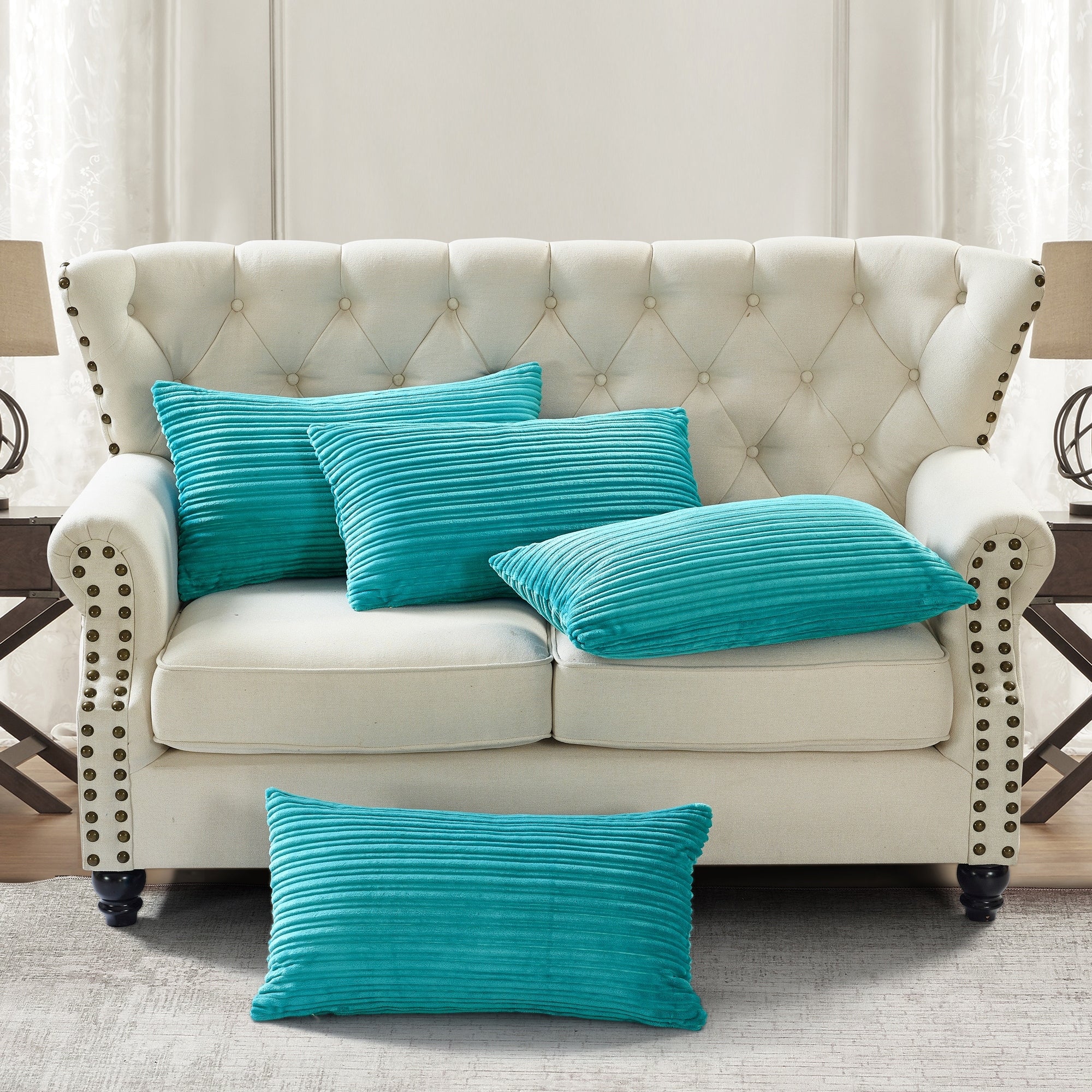 Ribbed Flanned 4 Pieces Pillow Shell Set, NO INSERT