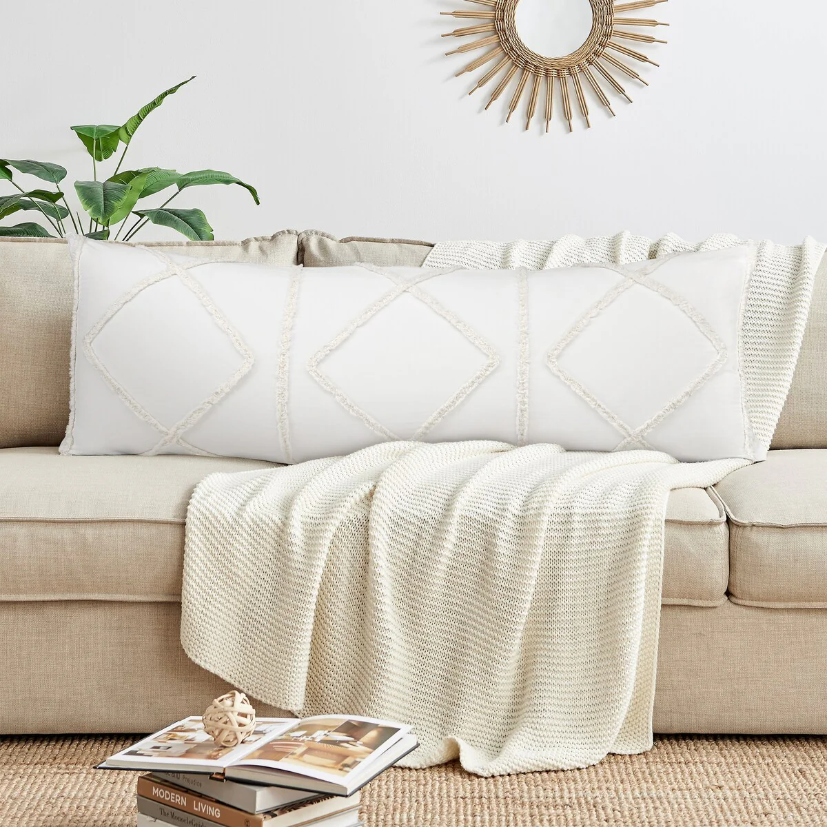 Sweet Jojo Designs Ivory Boho Chic Body Pillow Case Pillow Not Included Bohemian Farmhouse Rustic Southwest Shabby Minimalist