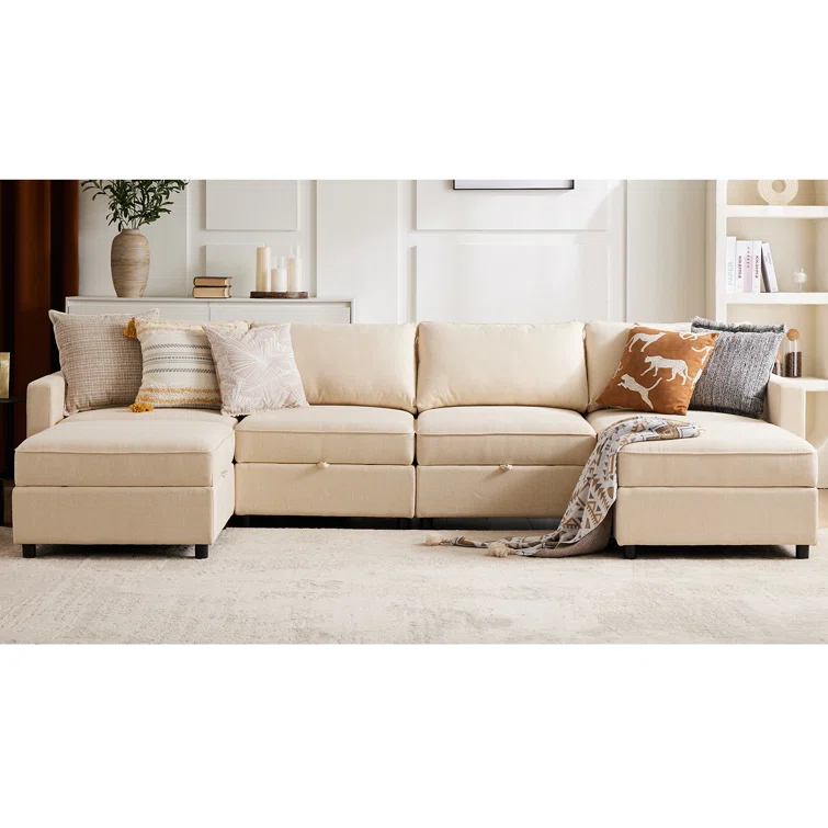 6 - Person Upholstered U-Shaped Modular Sectional Couch with Chaise