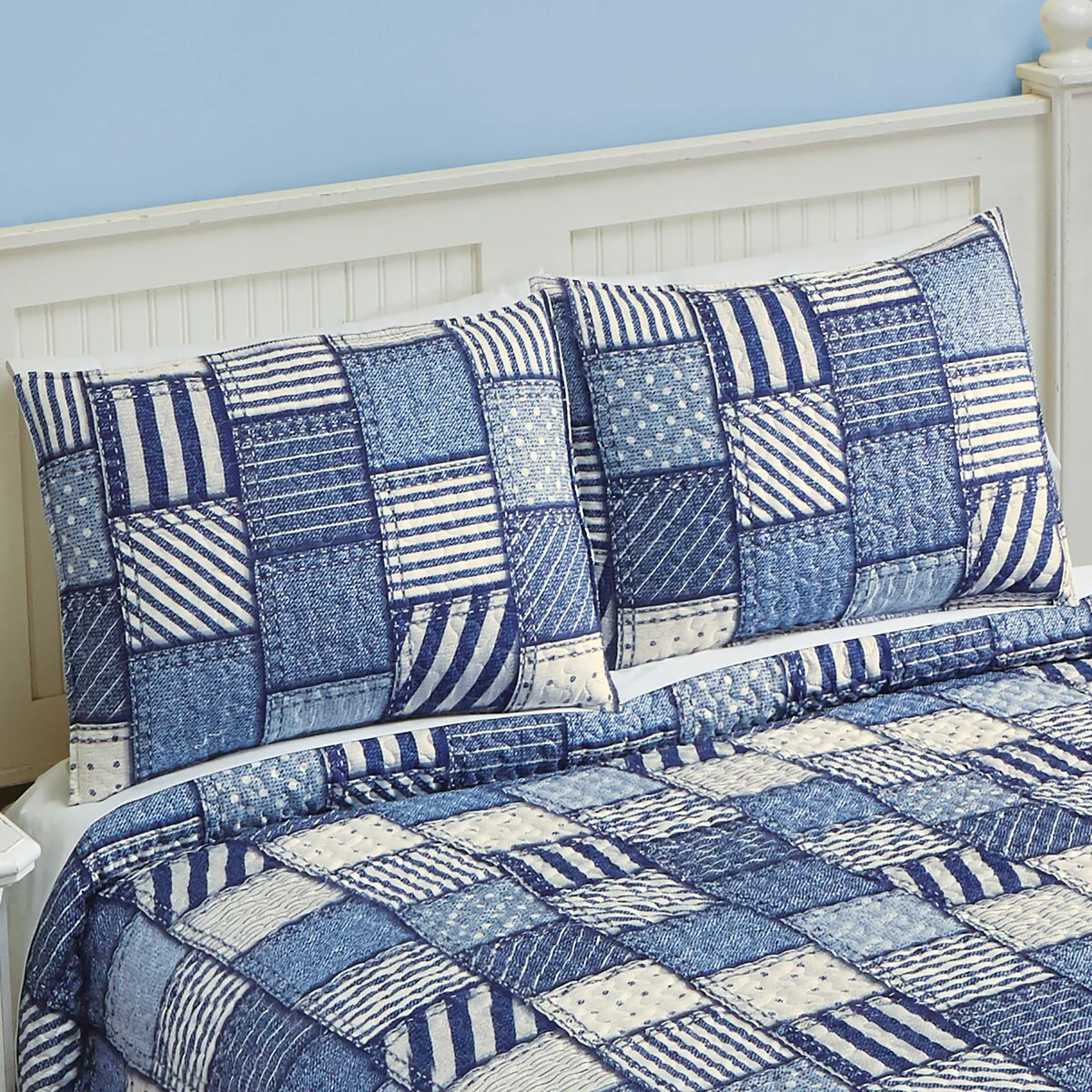 Blue Jean Denim Styled Patch Pillow Sham Cover
