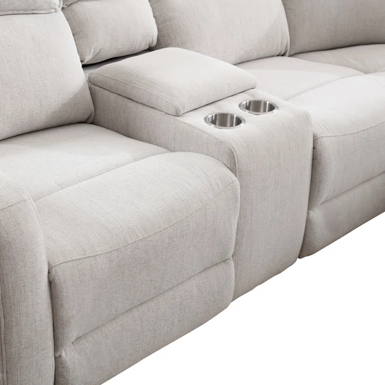 Ibach 3 - Piece Modern and Overstuffed Soft Power Reclining Sectional with Cupholders and Storage