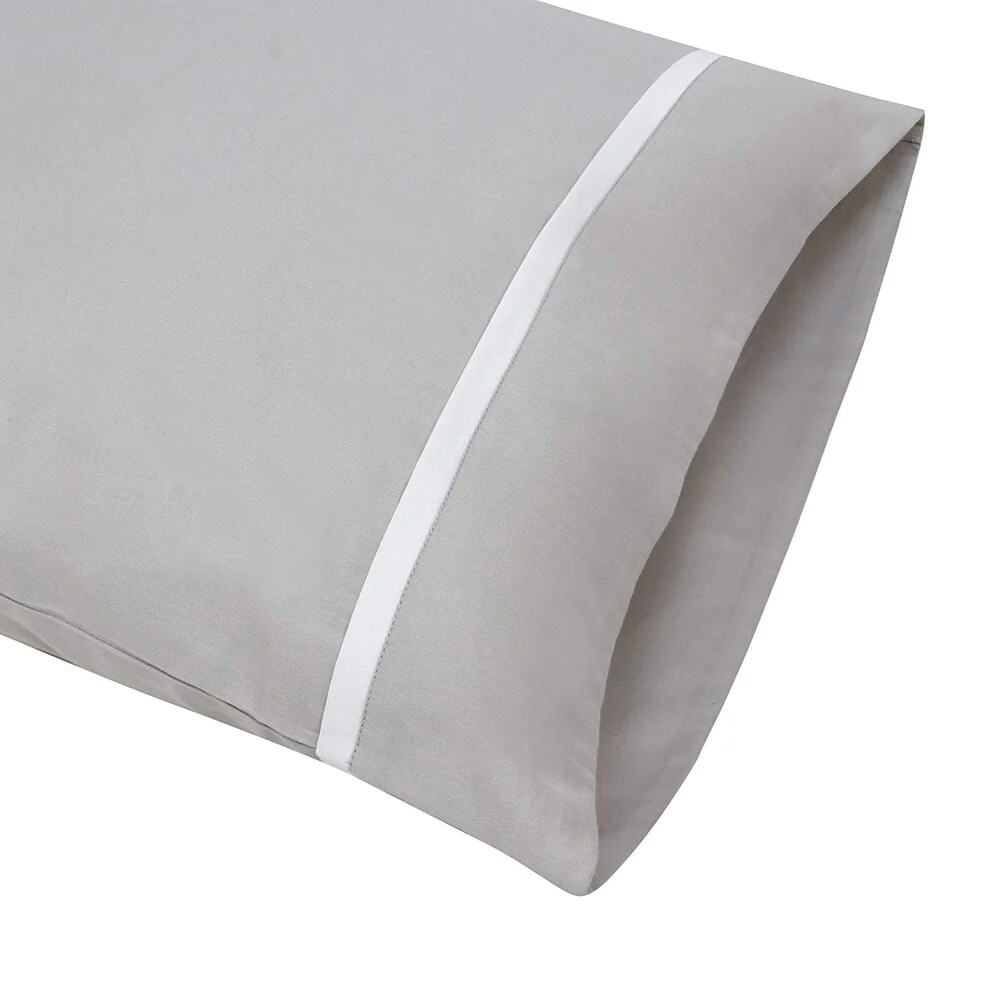 Pillow Case 100% Fine Long Staple Cotton Sateen 300 TC Grey with 4Inch Hem Fold and White Piping On The Mouth 21