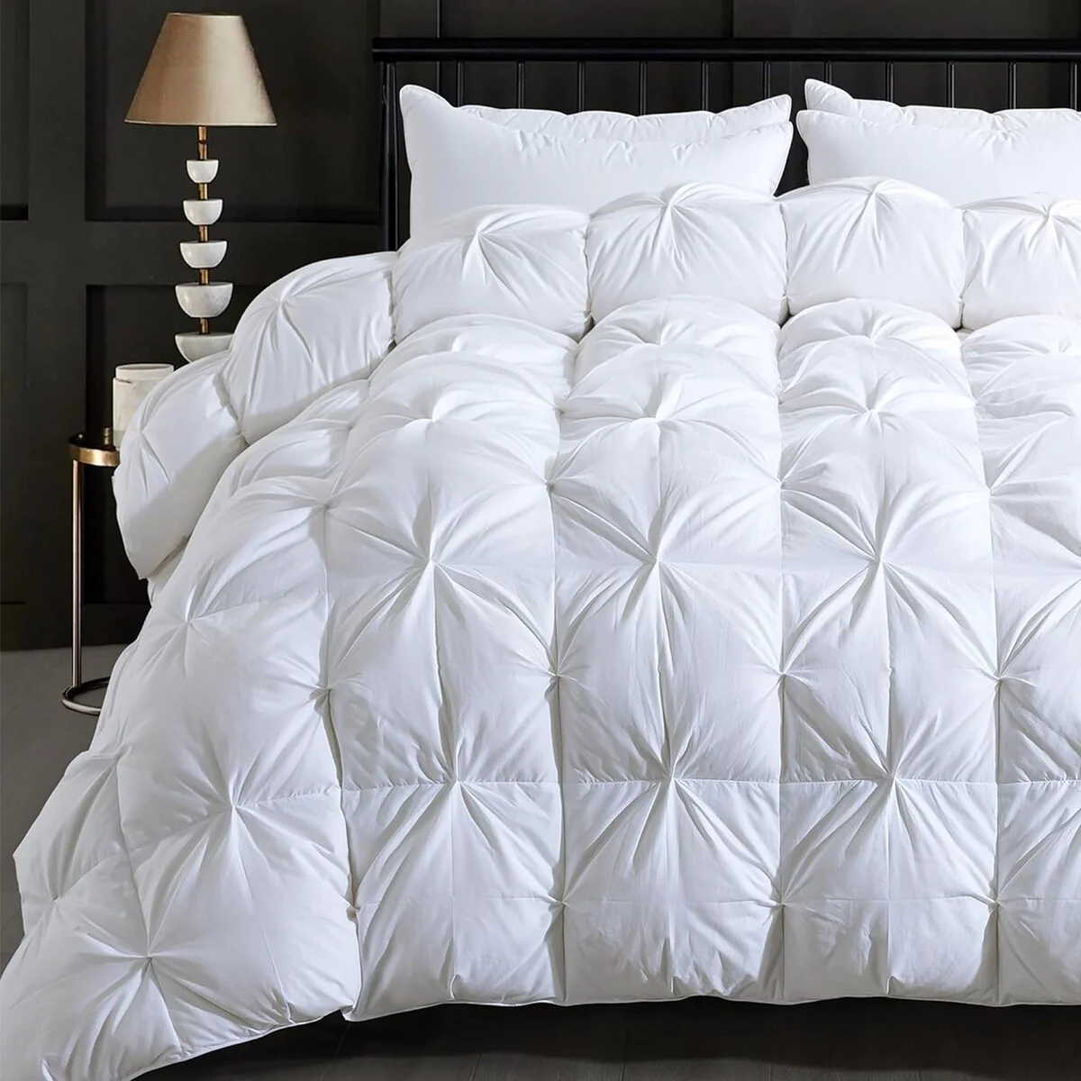 All-Season Feather Down Comforter, Luxurious Fluffy Pinch Pleat Bedding Comforter