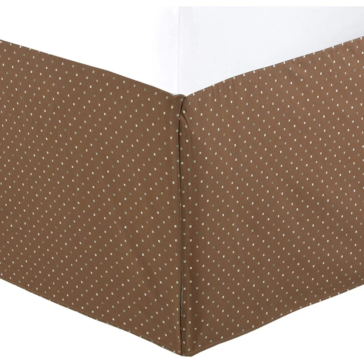 Light Brown Tan Dot Pattern Bed Skirt Cotton Yarn Dyed Pleated Dust Ruffle with Split Corners, Tailored 16