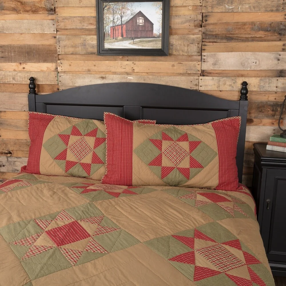 Tan Primitive Bedding VHC Dolly Star Sham Cotton Star Patchwork