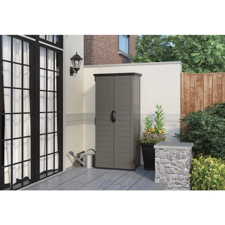 Suncast Outdoor Vanilla 32.25 in. W x 24.75 in. D x 72 in. H Resin Vertical Tool Shed