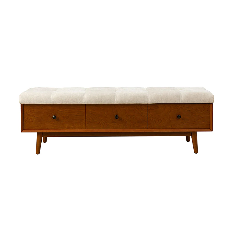 Cherry Upholstered Flip Top Storage Bench