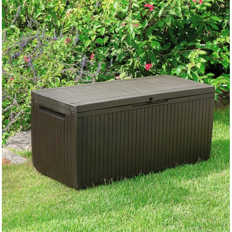 Keter Springwood 80 Gallon Durable Resin Outdoor Storage and Organization Deck Box For Patio Furniture and Supplies, Brown