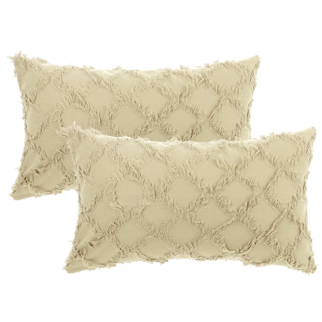 Set of 2 Solid Color Cut Flower Checkered Throw Pillow Covers Soft Cozy Neutral Decorative Cushion Covers for Sofa Home Decor