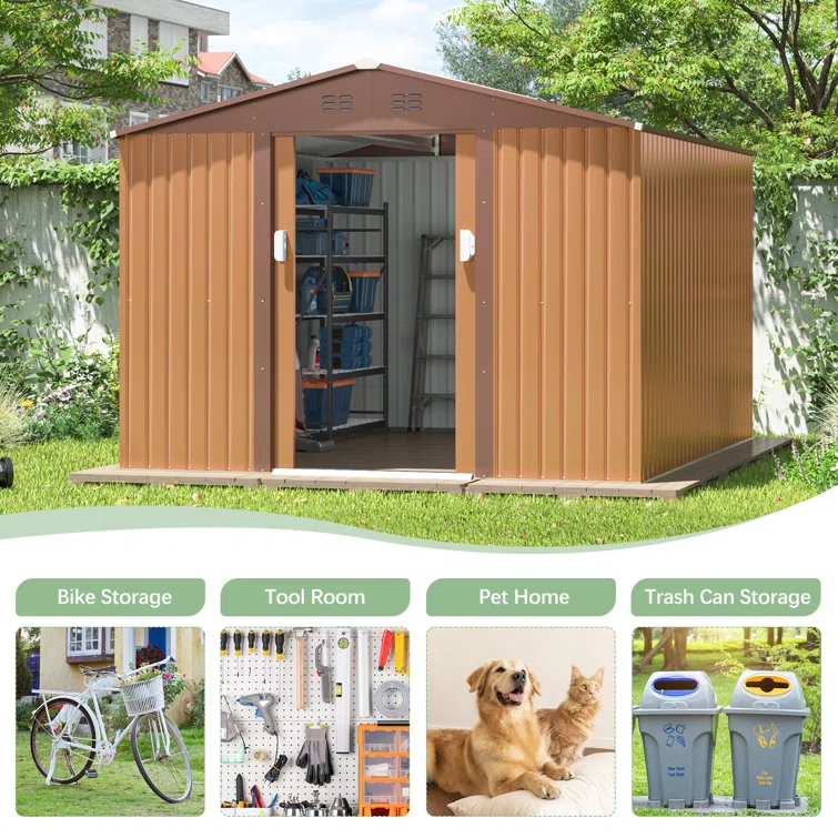 Outdoor 8 ft. W x 10 ft. D Metal Storage Shed